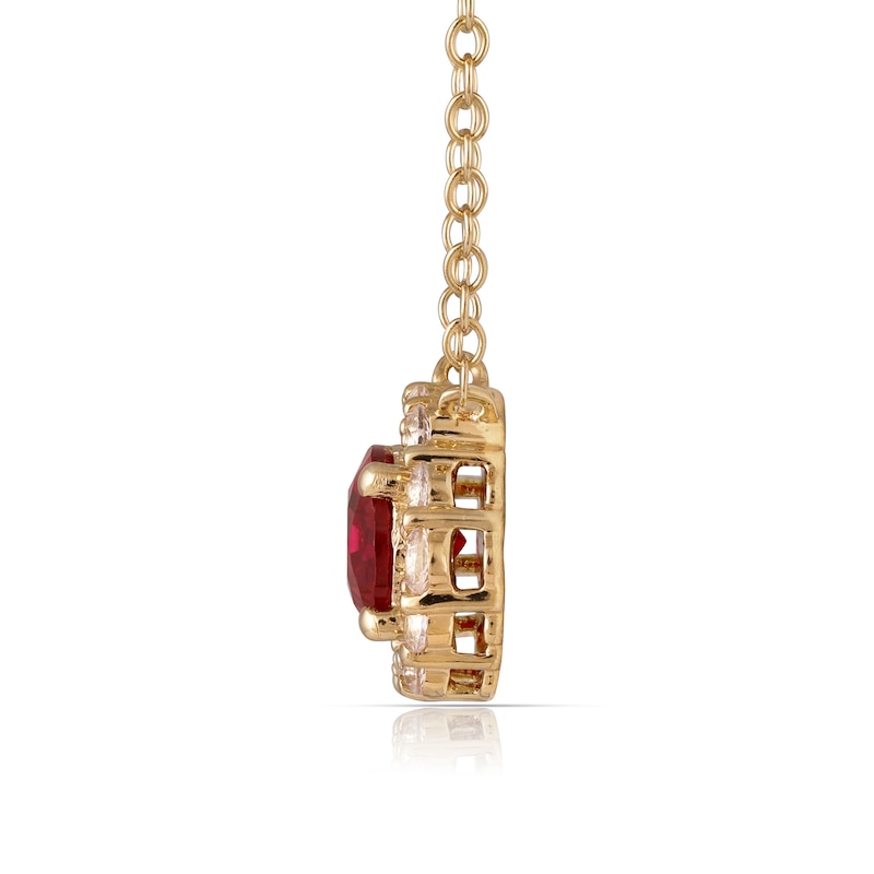 Main Image 4 of Oval Lab-Created Ruby and White Lab-Created Sapphire Frame Necklace and Earrings Set in Sterling Silver with Gold Plate