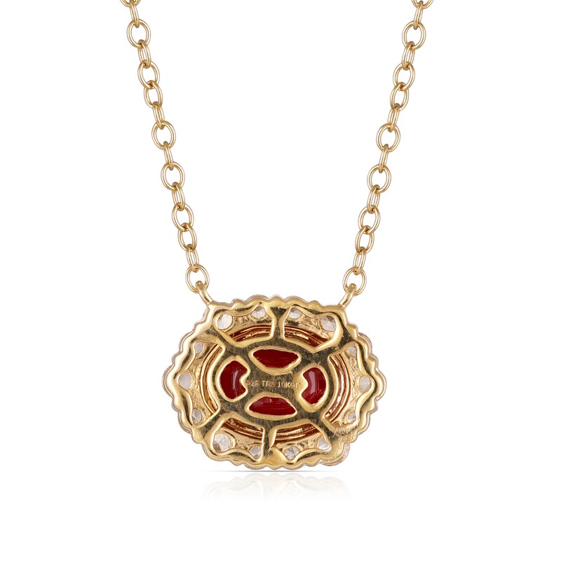 Main Image 5 of Oval Lab-Created Ruby and White Lab-Created Sapphire Frame Necklace and Earrings Set in Sterling Silver with Gold Plate