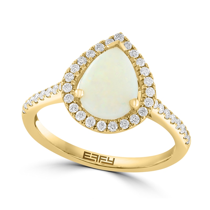 Main Image 1 of EFFY™ Collection Pear-Shaped Opal and 1/3 CT. T.W. Diamond Frame Ring in 14K Gold
