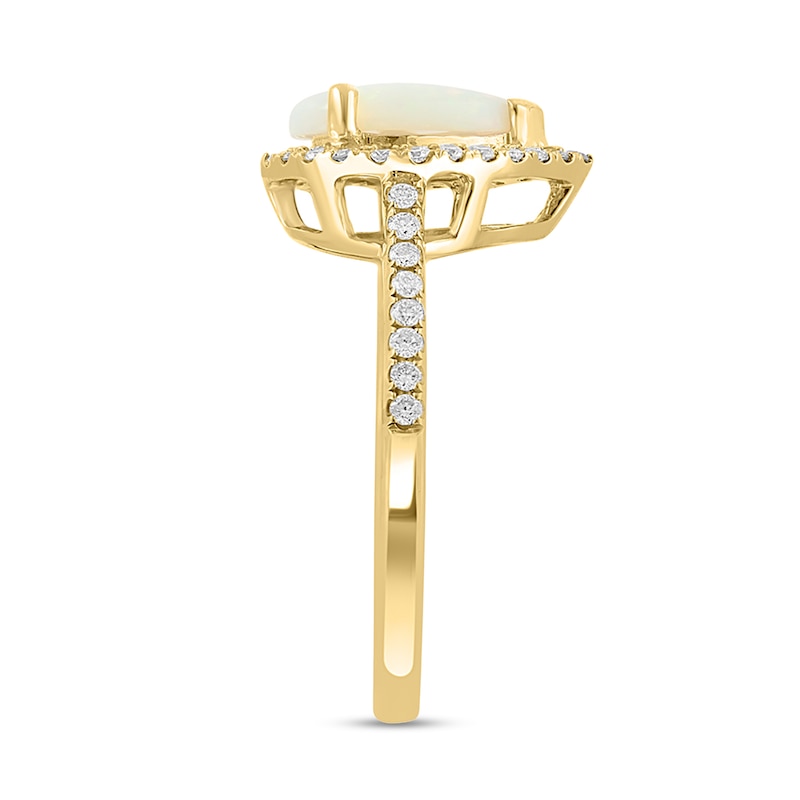 Main Image 2 of EFFY™ Collection Pear-Shaped Opal and 1/3 CT. T.W. Diamond Frame Ring in 14K Gold