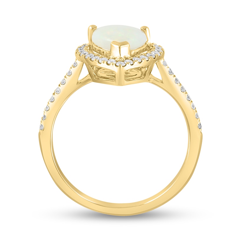Main Image 3 of EFFY™ Collection Pear-Shaped Opal and 1/3 CT. T.W. Diamond Frame Ring in 14K Gold