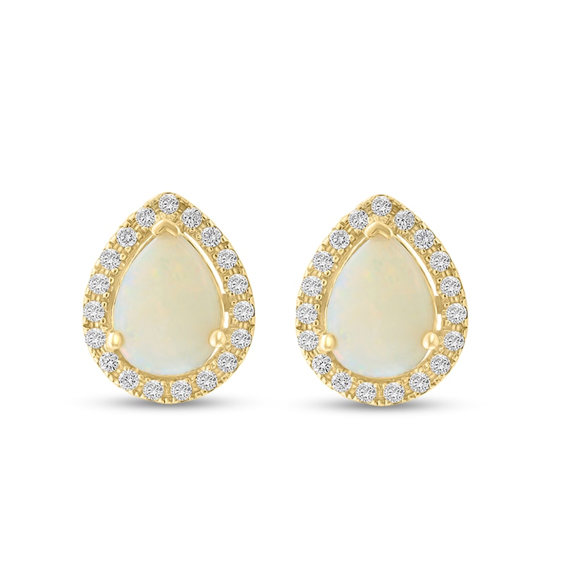 Main Image 1 of EFFY™ Collection Pear-Shaped Opal and 1/5 CT. T.W. Diamond Frame Stud Earrings in 14K Gold