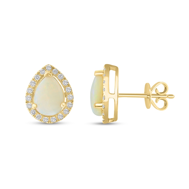 Main Image 2 of EFFY™ Collection Pear-Shaped Opal and 1/5 CT. T.W. Diamond Frame Stud Earrings in 14K Gold
