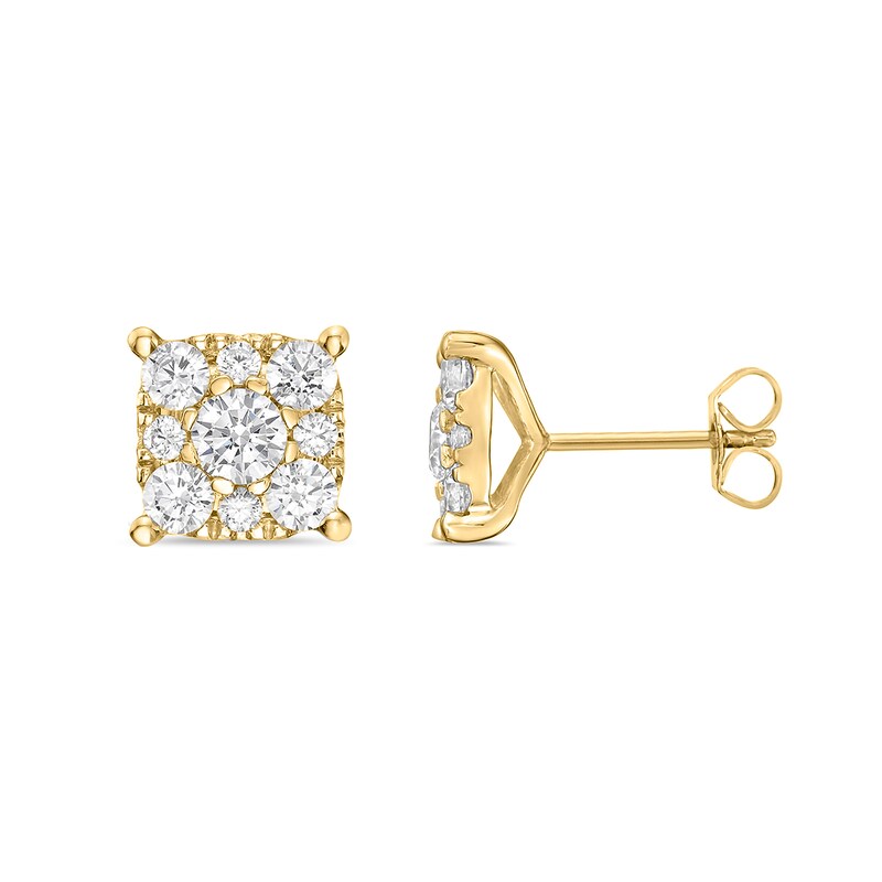 Main Image 3 of 2 CT. T.W. Cushion-Shaped Certified Lab-Grown Multi-Diamond Stud Earrings in 10K Gold (F/VS2)