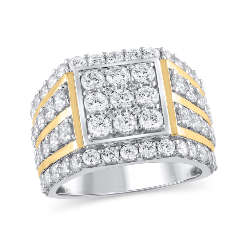 Main Image 1 of 4-1/4 CT. T.W. Square-Shaped Certified Lab-Grown Multi-Diamond Multi-Row Ring in 10K Two-Tone Gold (F/VS2)