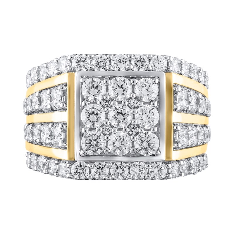 Main Image 4 of 4-1/4 CT. T.W. Square-Shaped Certified Lab-Grown Multi-Diamond Multi-Row Ring in 10K Two-Tone Gold (F/VS2)