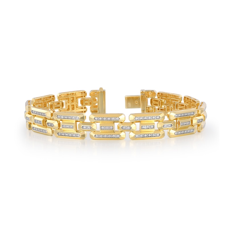 Main Image 1 of 1 CT. T.W. Diamond Triple Row I-Link Bracelet in 10K Gold - 8.5"