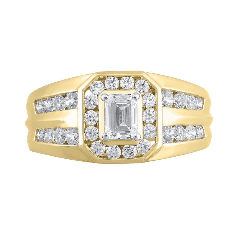 Main Image 3 of 1-1/2 CT. T.W. Emerald-Cut Certified Lab-Grown Diamond Frame Fashion Ring in 10K Gold (F/VS2)