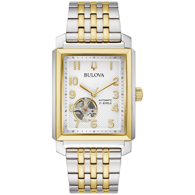 Main Image 1 of Men's Bulova Classic Sutton Two-Tone IP Automatic Watch with Rectangular Silver-Tone Dial (Model: 98A308)