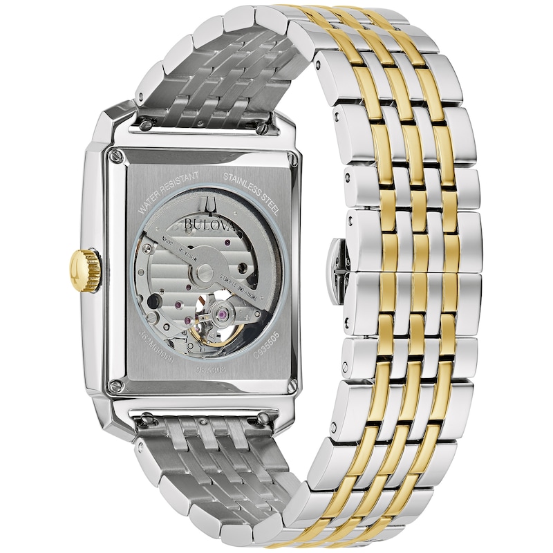 Main Image 3 of Men's Bulova Classic Sutton Two-Tone IP Automatic Watch with Rectangular Silver-Tone Dial (Model: 98A308)