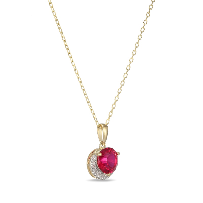 Main Image 2 of 7.0mm Lab-Created Ruby and 1/15 CT. T.W. Diamond Frame Pendant in Sterling Silver with 18K Gold Plate