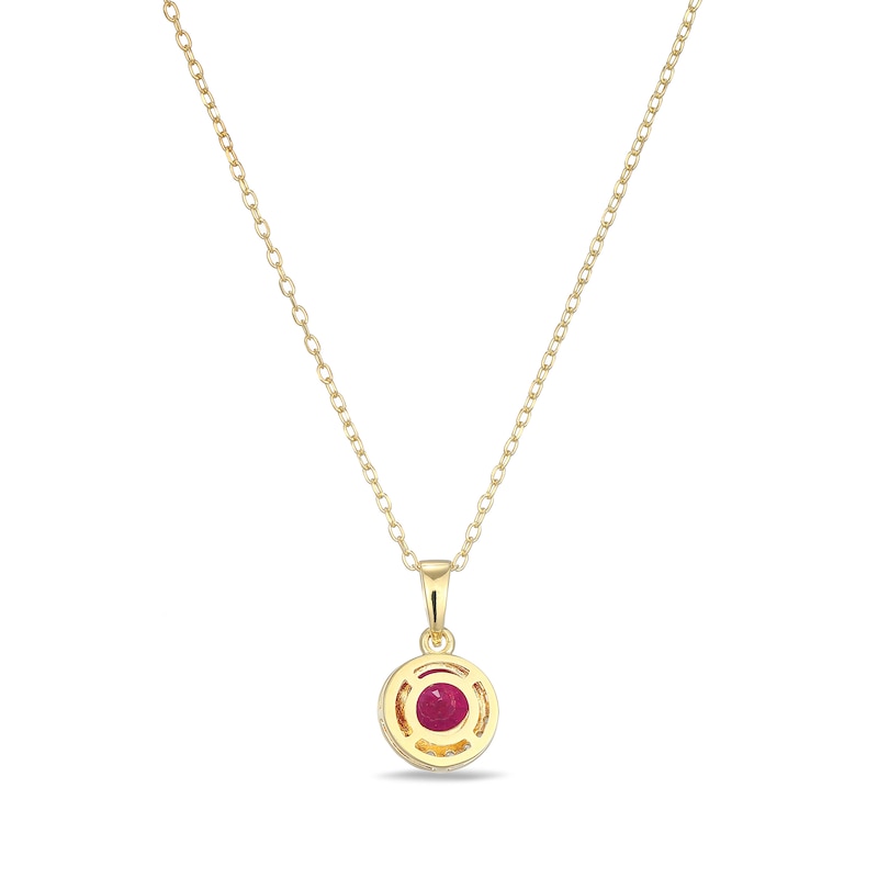 Main Image 4 of 7.0mm Lab-Created Ruby and 1/15 CT. T.W. Diamond Frame Pendant in Sterling Silver with 18K Gold Plate