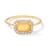 Thumbnail Image 1 of Sideways Emerald-Shaped Lab-Created Opal and White Lab-Created Sapphire Frame Ring in 10K Gold