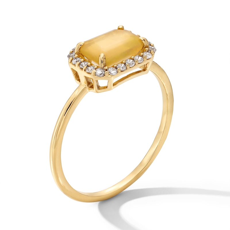 Main Image 2 of Sideways Emerald-Shaped Lab-Created Opal and White Lab-Created Sapphire Frame Ring in 10K Gold