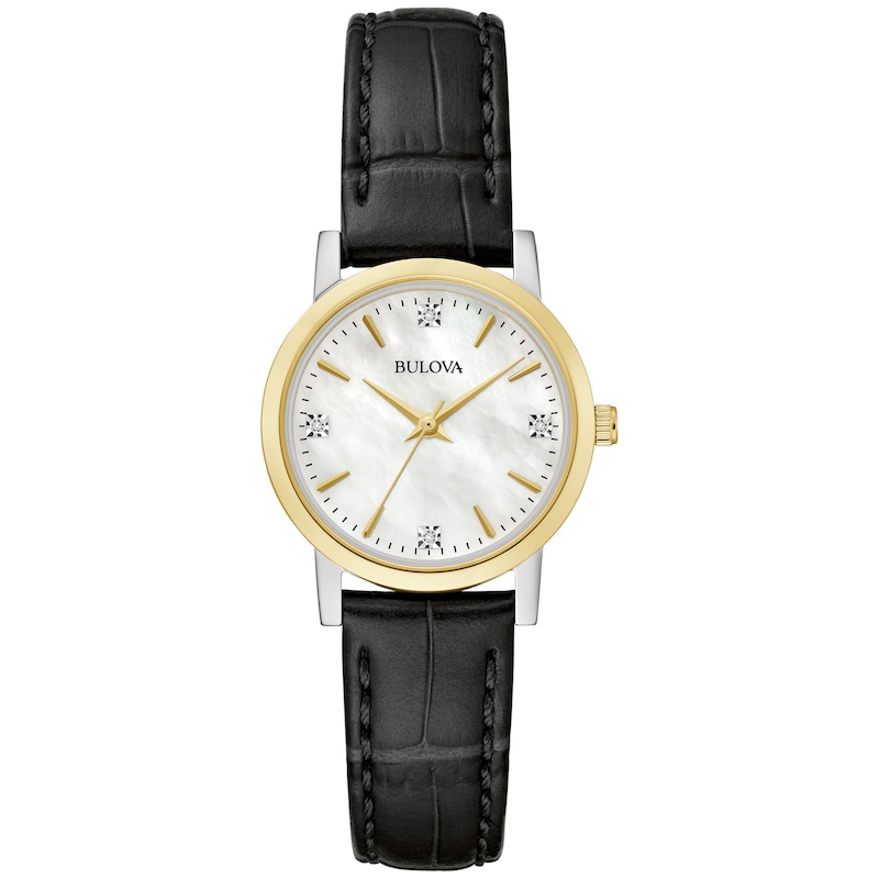 Main Image 1 of Ladies' Bulova Classic Sutton Diamond Accent Two-Tone Leather Strap Watch with Mother-of-Pearl Dial (Model: 98P225)