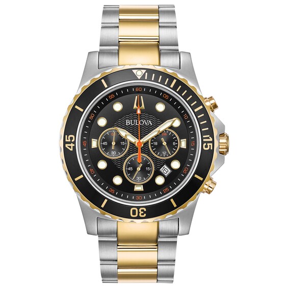 Men's Bulova Classic Two-Tone IP Chronograph Watch with Black Dial (Model: 98B327)