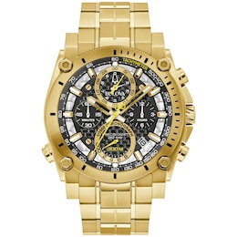 Men's Bulova Precisionist Icon Gold-Tone IP Chronograph Watch with Black Dial (Model: 97B218)
