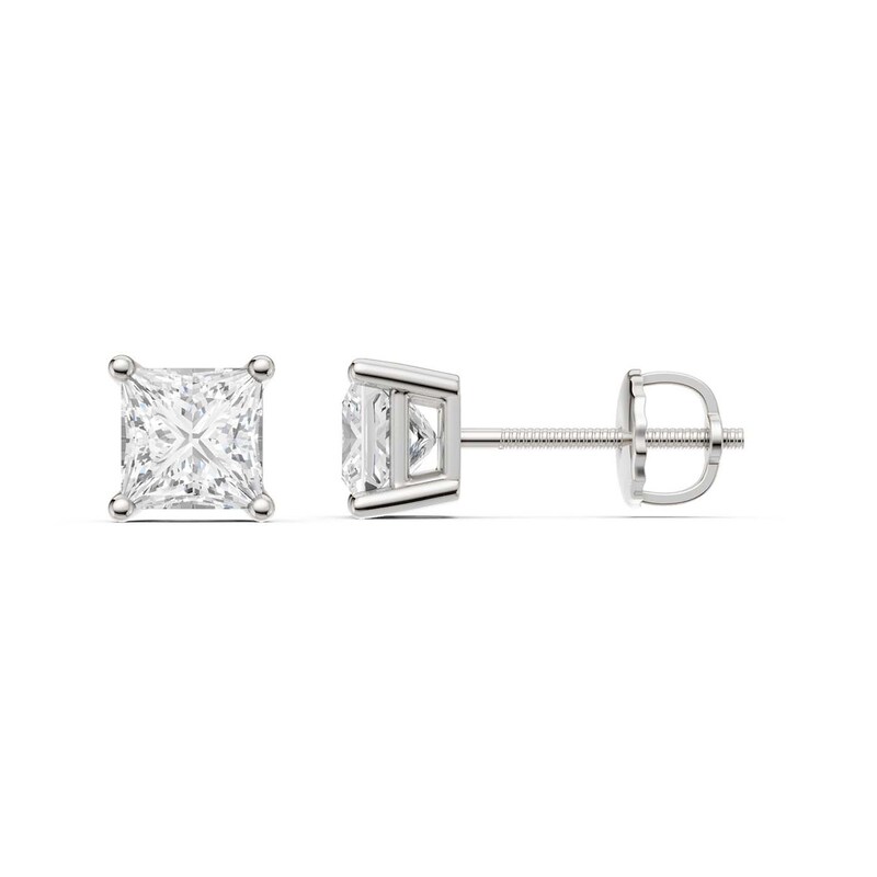 Main Image 1 of 2 CT. T.W. Princess-Cut Certified Lab-Grown Diamond Solitaire Stud Earrings in 14K White Gold (F/VS2)