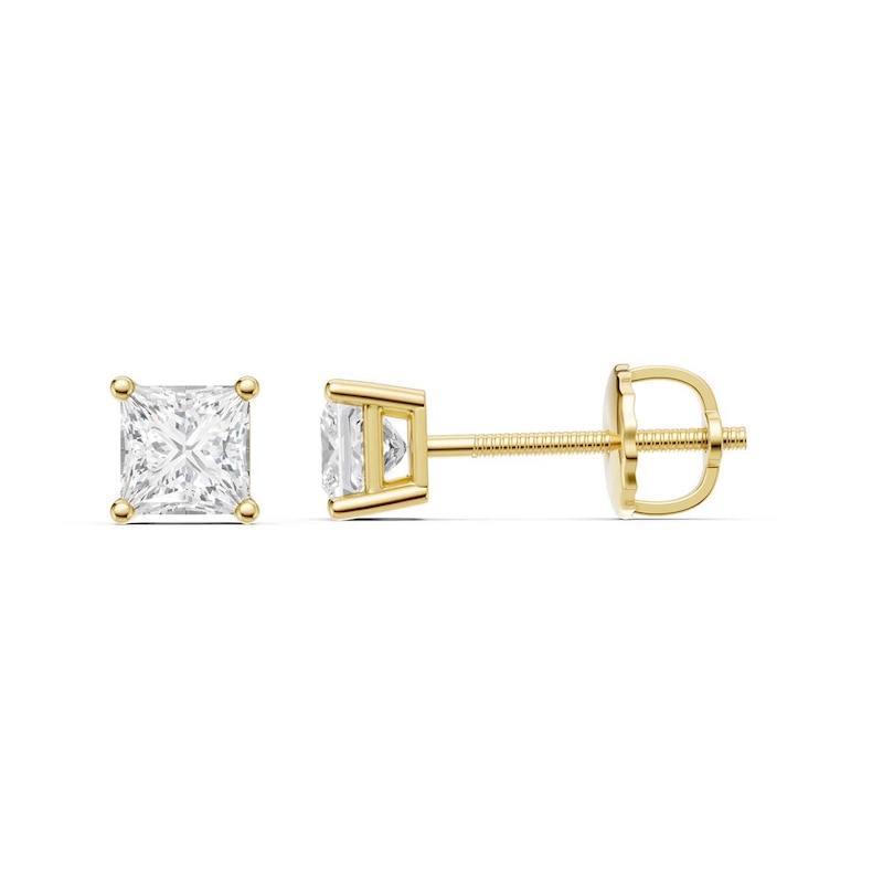 Main Image 1 of 3/4 CT. T.W. Princess-Cut Certified Lab-Grown Diamond Solitaire Stud Earrings in 14K Gold (F/VS2)