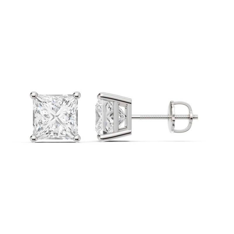 Main Image 1 of 4 CT. T.W. Princess-Cut Certified Lab-Grown Diamond Solitaire Stud Earrings in 14K White Gold (F/VS2)
