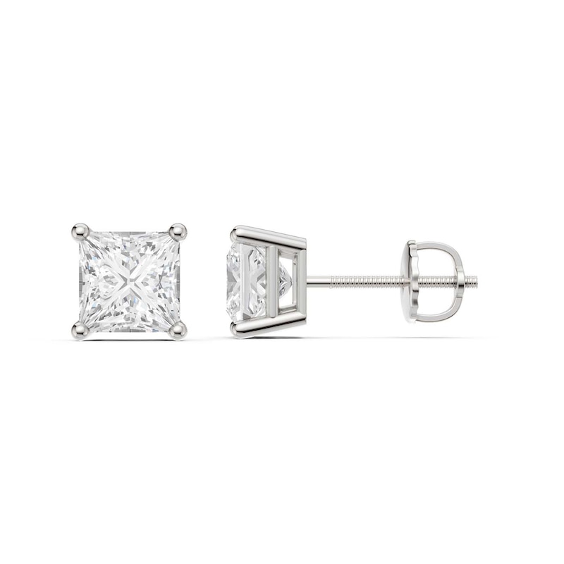 Main Image 1 of 3 CT. T.W. Princess-Cut Certified Lab-Grown Diamond Solitaire Stud Earrings in 14K White Gold (F/VS2)