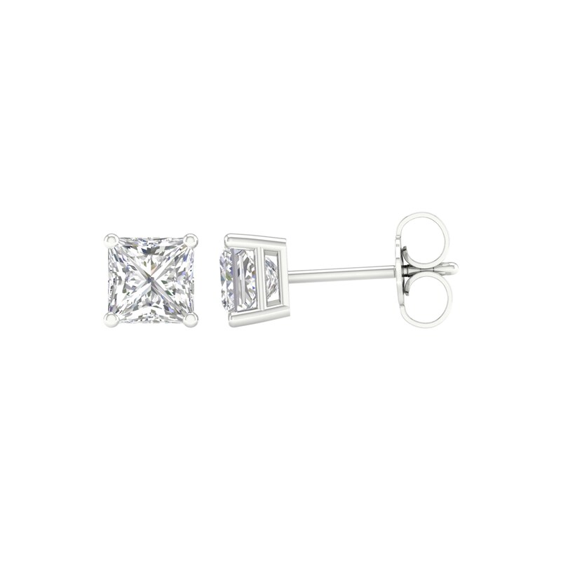 Main Image 1 of 1-1/2 CT. T.W. Princess-Cut Certified Lab-Grown Diamond Solitaire Stud Earrings in 14K White Gold (F/VS2)