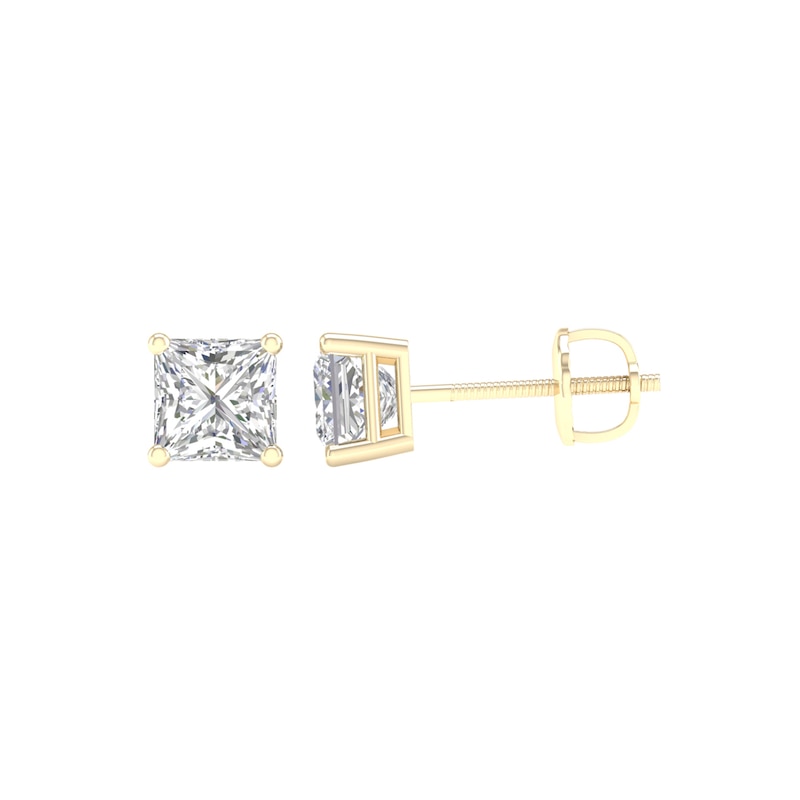 Main Image 1 of 1-1/2 CT. T.W. Princess-Cut Certified Lab-Grown Diamond Solitaire Stud Earrings in 14K Gold (F/VS2)