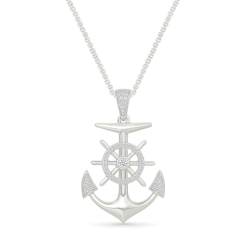 Main Image 1 of 1/4 CT. T.W. Diamond Anchor Pendant in Sterling Silver - 22”