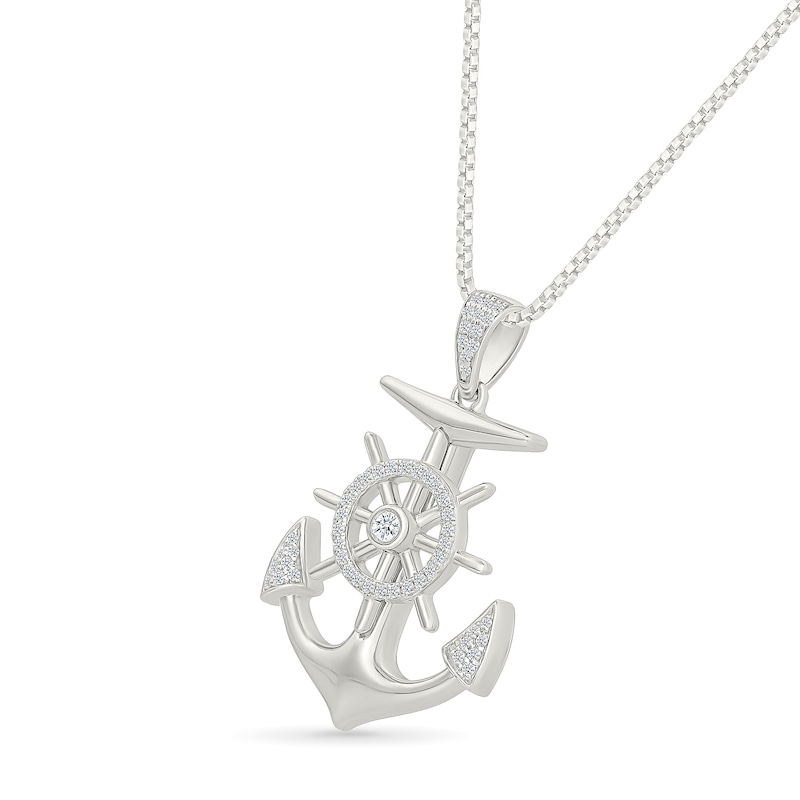 Main Image 2 of 1/4 CT. T.W. Diamond Anchor Pendant in Sterling Silver - 22”
