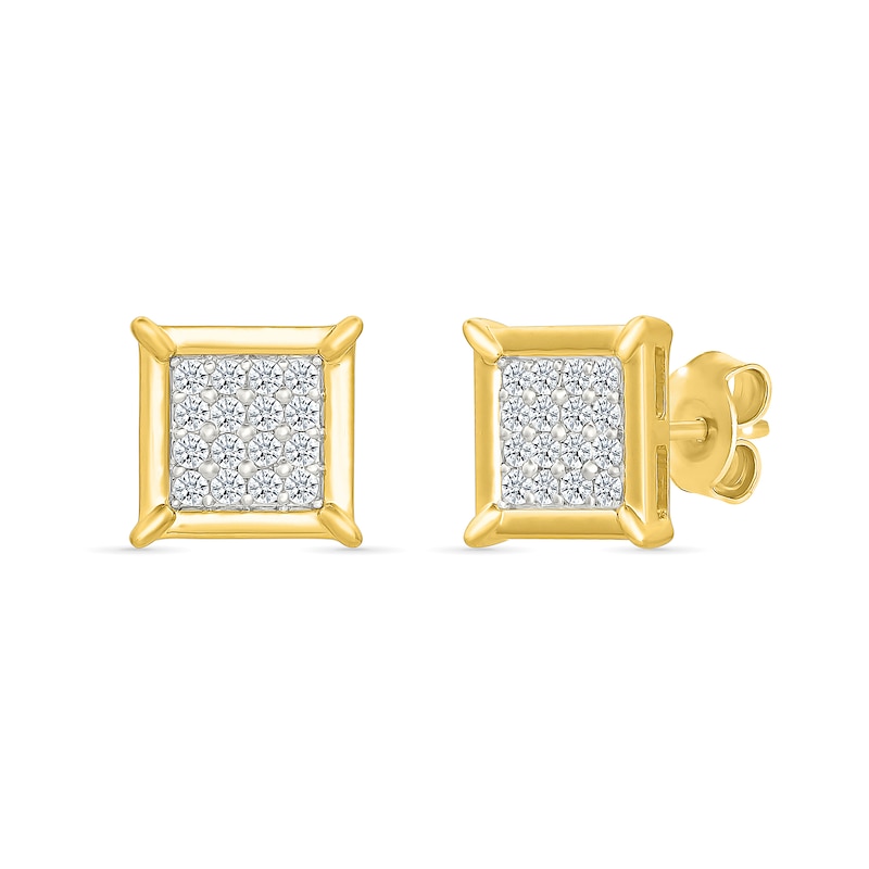 Main Image 1 of 1/3 CT. T.W. Square-Shaped Multi-Diamond Frame Stud Earrings in Sterling Silver with 10K Gold Plate