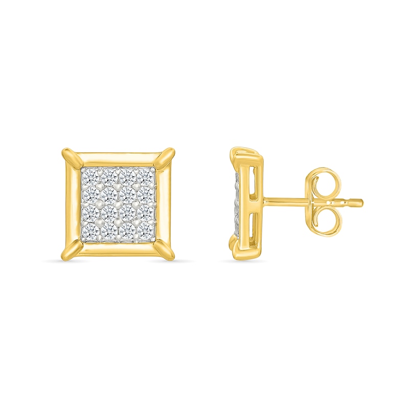Main Image 2 of 1/3 CT. T.W. Square-Shaped Multi-Diamond Frame Stud Earrings in Sterling Silver with 10K Gold Plate
