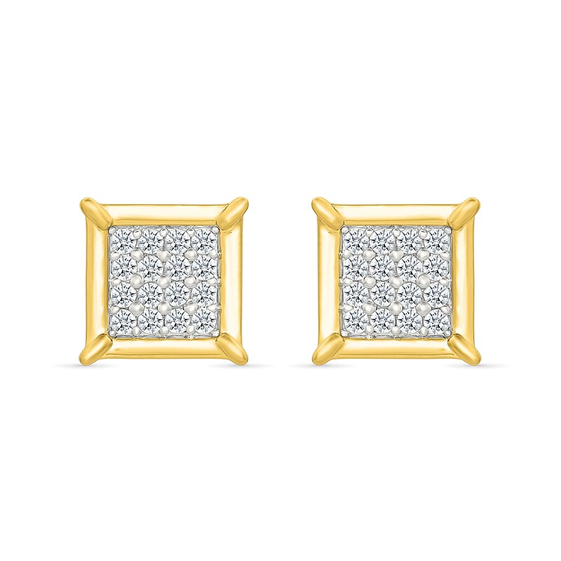 Main Image 3 of 1/3 CT. T.W. Square-Shaped Multi-Diamond Frame Stud Earrings in Sterling Silver with 10K Gold Plate