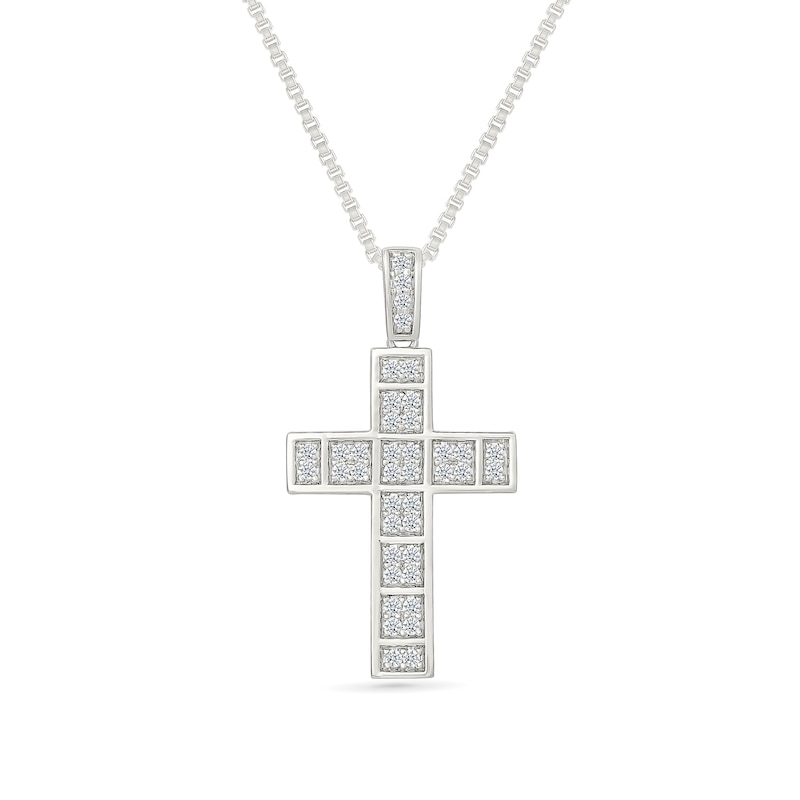 Main Image 1 of 1/2 CT. T.W. Diamond Cross Pendant in Sterling Silver - 22”