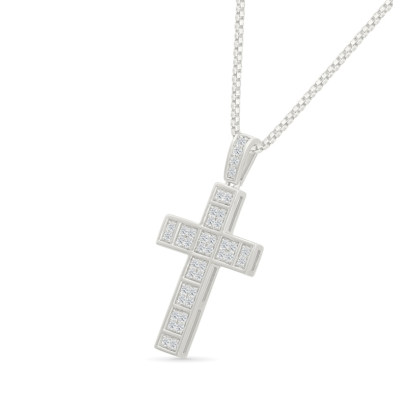 Main Image 2 of 1/2 CT. T.W. Diamond Cross Pendant in Sterling Silver - 22”