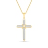 Thumbnail Image 1 of 3/8 CT. T.W. Diamond Wrapped-Centre Cross Pendant in Sterling Silver with 10K Gold Plate - 22”