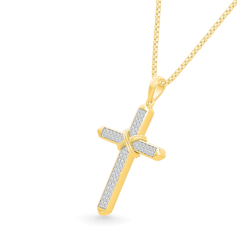 Main Image 2 of 3/8 CT. T.W. Diamond Wrapped-Centre Cross Pendant in Sterling Silver with 10K Gold Plate - 22”