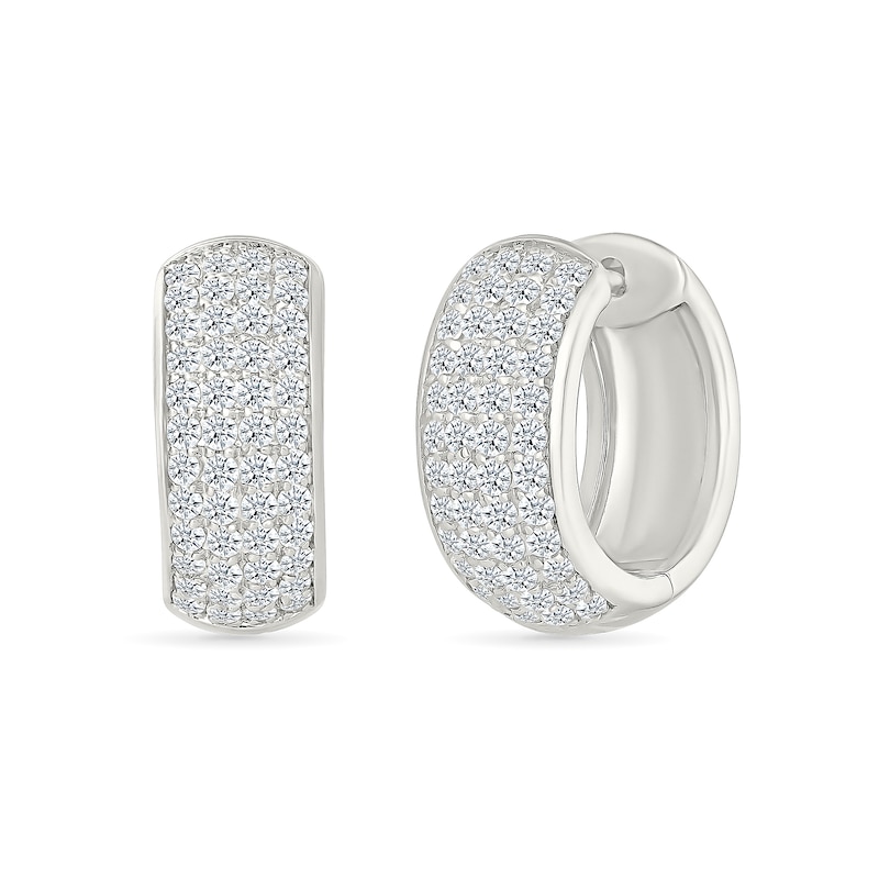 Main Image 1 of 1 CT. T.W. Diamond Multi-Row Hoop Earrings in Sterling Silver