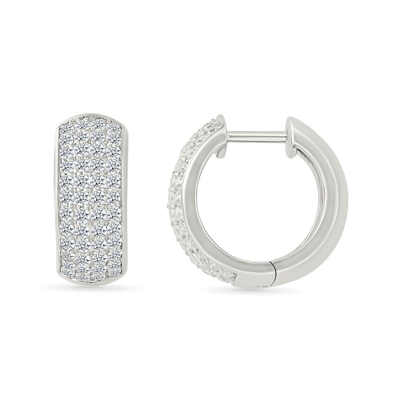 Main Image 2 of 1 CT. T.W. Diamond Multi-Row Hoop Earrings in Sterling Silver