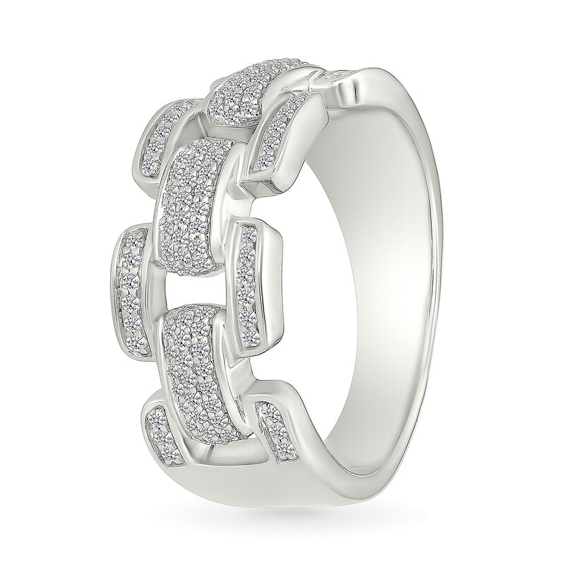 Main Image 3 of 1/2 CT. T.W. Diamond Chain Link Ring in Sterling Silver