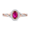 Thumbnail Image 1 of Oval Lab-Created Ruby and 1/8 CT. T.W. Diamond Frame Twist Shank Ring in Sterling Silver with 14K Gold Plate - Size 7