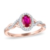 Thumbnail Image 3 of Oval Lab-Created Ruby and 1/8 CT. T.W. Diamond Frame Twist Shank Ring in Sterling Silver with 14K Gold Plate - Size 7