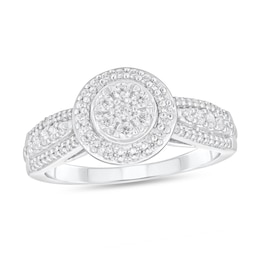 3/8 CT. T.W. Multi-Diamond Frame Triple Row Shank Engagement Ring in 10K White Gold