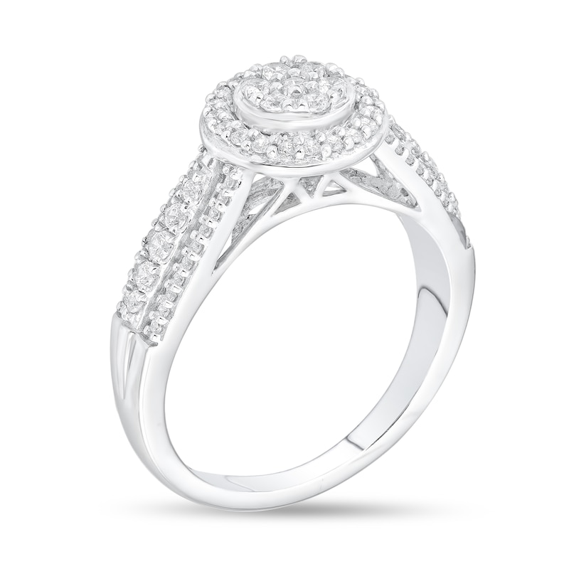 Main Image 2 of 3/8 CT. T.W. Multi-Diamond Frame Triple Row Shank Engagement Ring in 10K White Gold