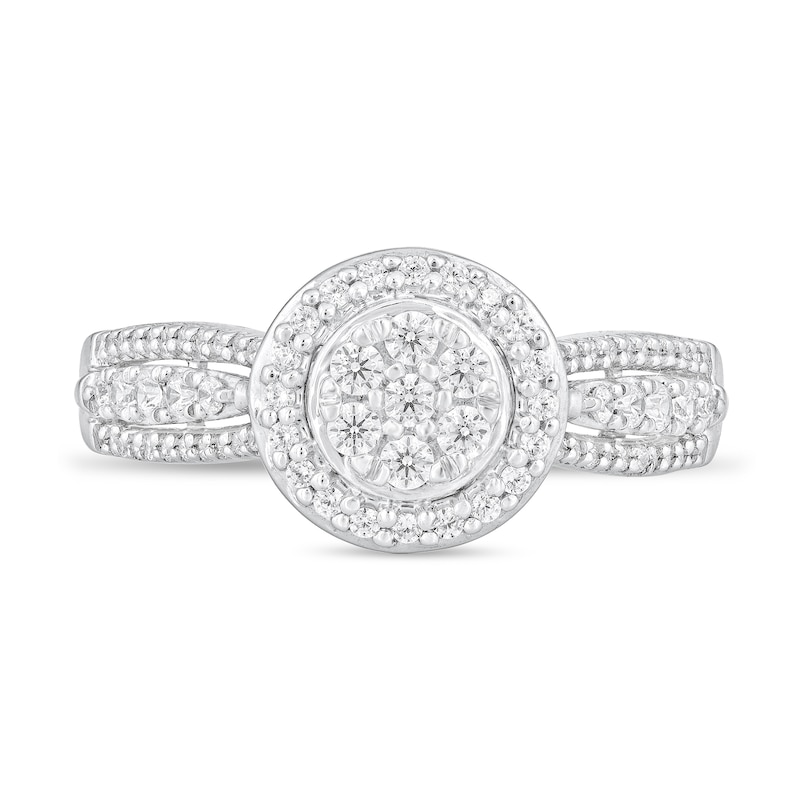 Main Image 3 of 3/8 CT. T.W. Multi-Diamond Frame Triple Row Shank Engagement Ring in 10K White Gold