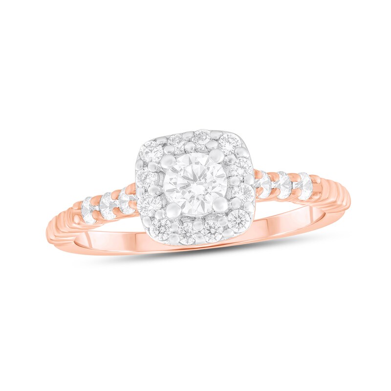 Main Image 1 of 5/8 CT. T.W. Diamond Cushion Frame Engagement Ring in 10K Rose Gold