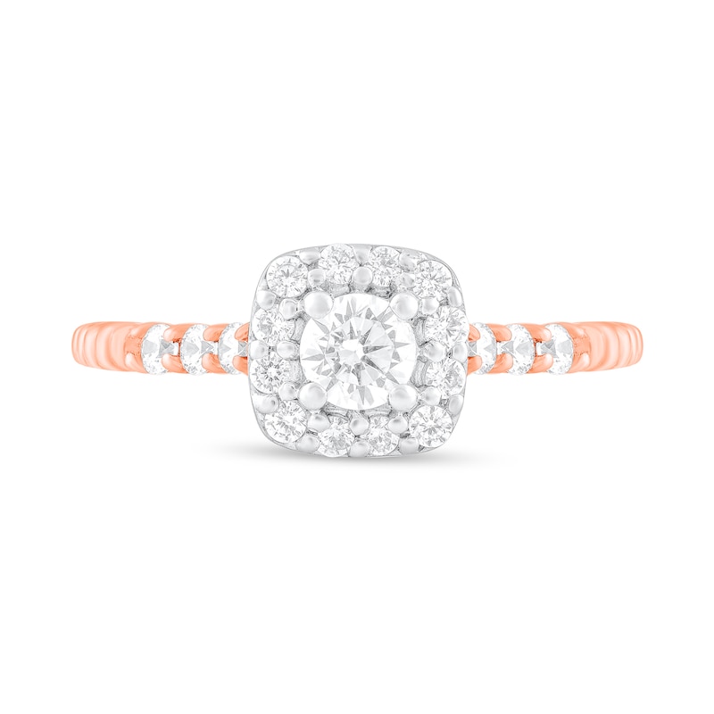 Main Image 3 of 5/8 CT. T.W. Diamond Cushion Frame Engagement Ring in 10K Rose Gold