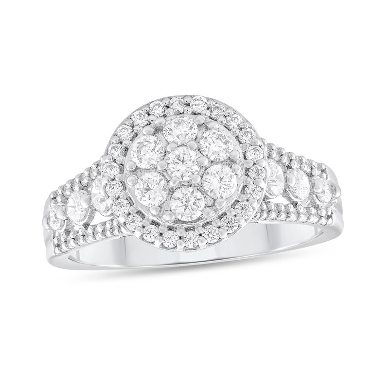 Main Image 1 of 1 CT. T.W. Multi-Diamond Frame Triple Row Split Shank Engagement Ring in 14K White Gold