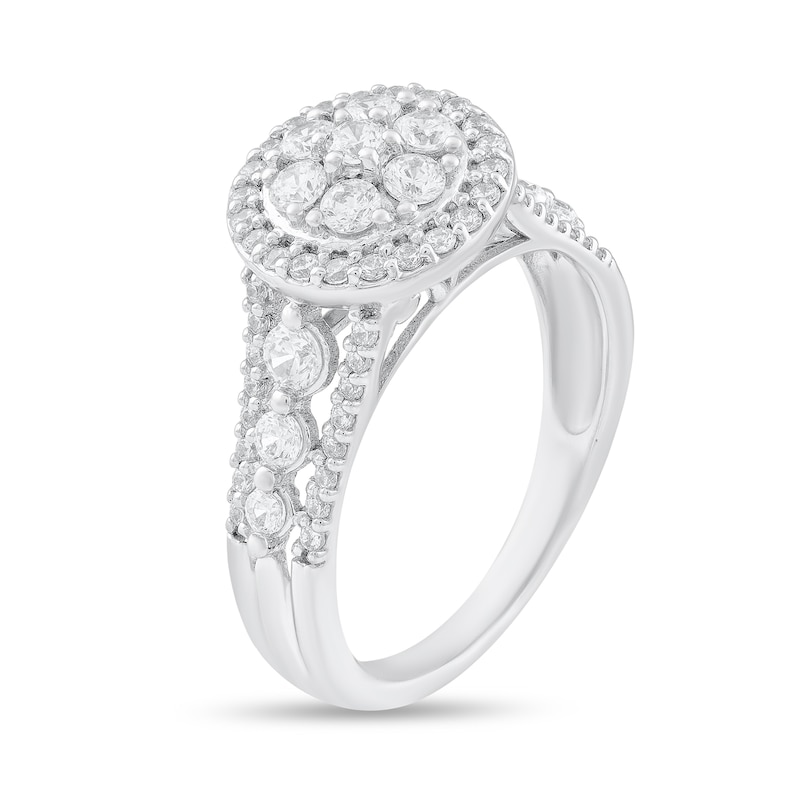 Main Image 2 of 1 CT. T.W. Multi-Diamond Frame Triple Row Split Shank Engagement Ring in 14K White Gold