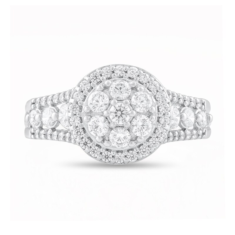 Main Image 3 of 1 CT. T.W. Multi-Diamond Frame Triple Row Split Shank Engagement Ring in 14K White Gold