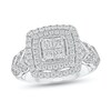 Thumbnail Image 1 of 7/8 CT. T.W. Quad Princess-Cut Diamond Double Cushion Frame Vintage-Style Engagement Ring in 10K White Gold